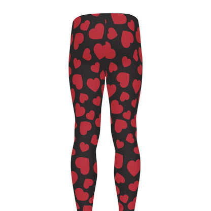 Red And Black Heart Pattern Print Men's leggings