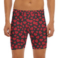 Red And Black Heart Pattern Print Men's Long Boxer Briefs