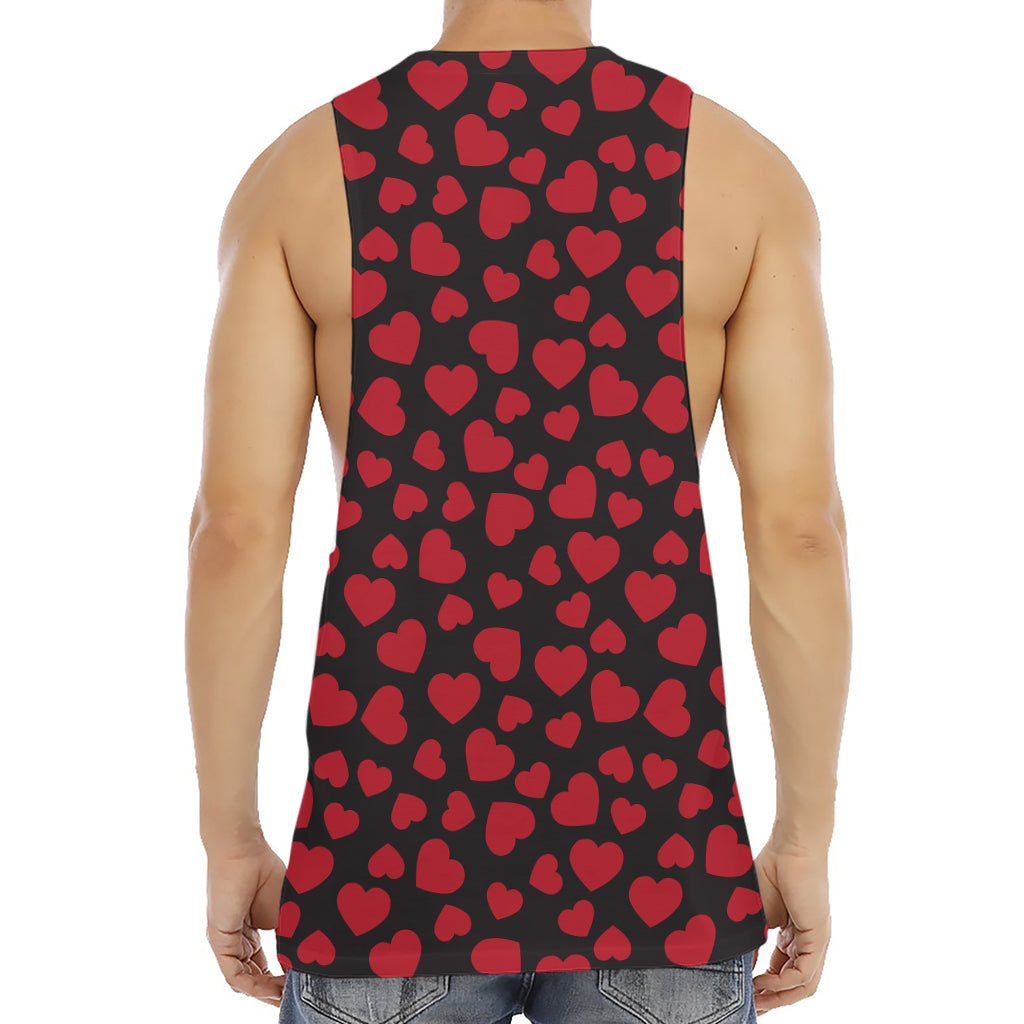 Red And Black Heart Pattern Print Men's Muscle Tank Top
