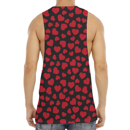 Red And Black Heart Pattern Print Men's Muscle Tank Top