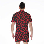 Red And Black Heart Pattern Print Men's Rompers