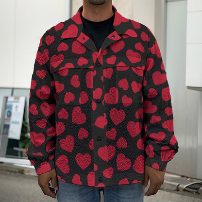 Red And Black Heart Pattern Print Men's Shirt Jacket