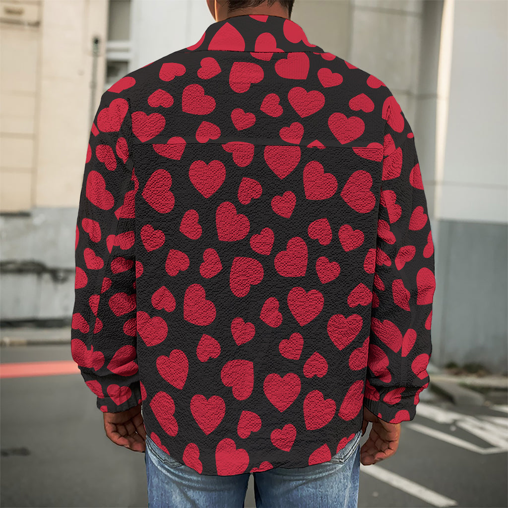 Red And Black Heart Pattern Print Men's Shirt Jacket