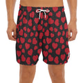 Red And Black Heart Pattern Print Men's Split Running Shorts