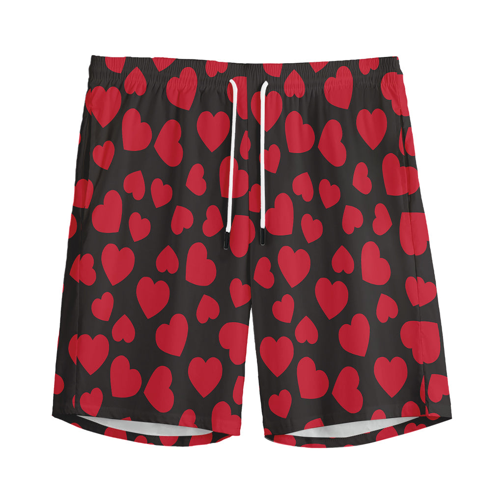 Red And Black Heart Pattern Print Men's Sports Shorts