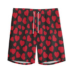 Red And Black Heart Pattern Print Men's Sports Shorts