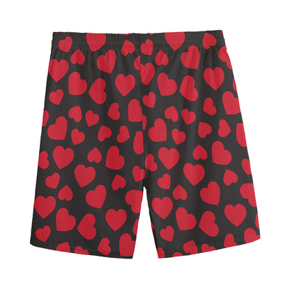 Red And Black Heart Pattern Print Men's Sports Shorts