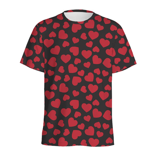 Red And Black Heart Pattern Print Men's Sports T-Shirt