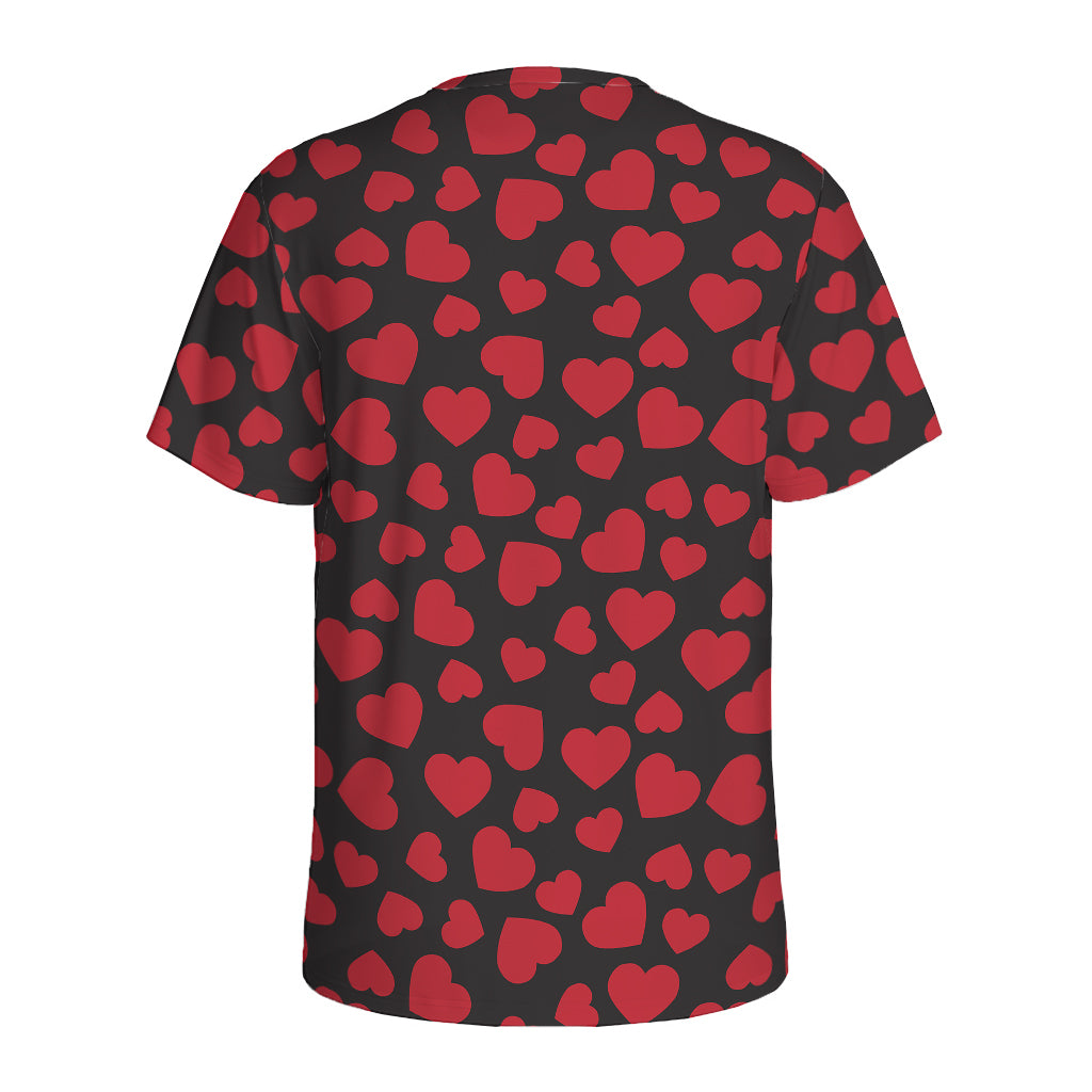 Red And Black Heart Pattern Print Men's Sports T-Shirt