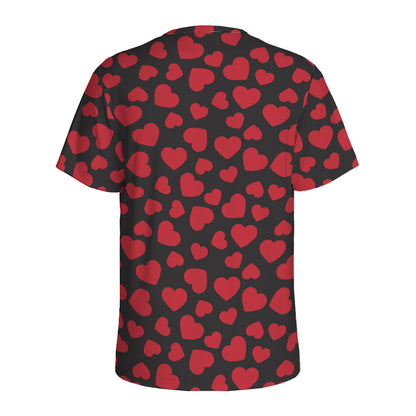 Red And Black Heart Pattern Print Men's Sports T-Shirt