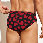 Red And Black Heart Pattern Print Men's Swim Briefs