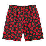 Red And Black Heart Pattern Print Men's Swim Trunks
