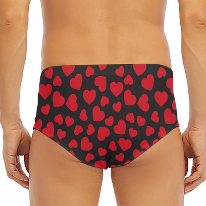 Red And Black Heart Pattern Print Men's Triangle Swim Briefs