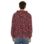 Red And Black Heart Pattern Print Men's Velvet Pullover Hoodie