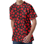 Red And Black Heart Pattern Print Men's Velvet T-Shirt