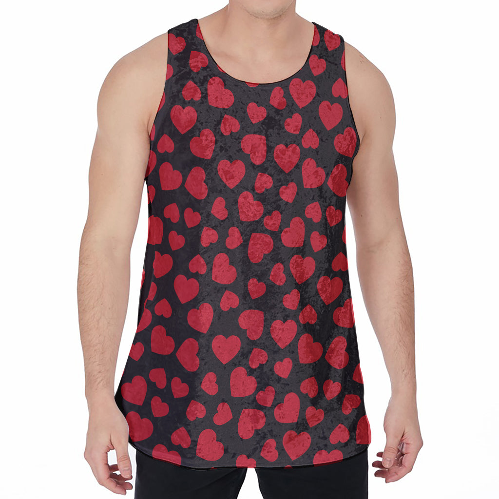 Red And Black Heart Pattern Print Men's Velvet Tank Top