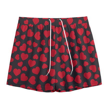 Red And Black Heart Pattern Print Mesh Shorts