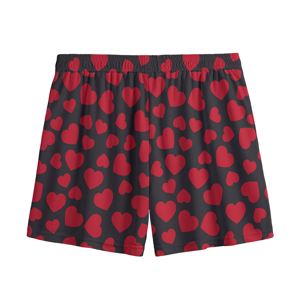 Red And Black Heart Pattern Print Mesh Shorts