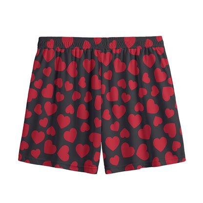 Red And Black Heart Pattern Print Mesh Shorts