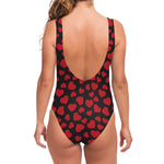 Red And Black Heart Pattern Print One Piece Swimsuit