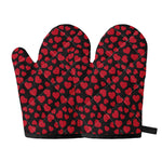 Red And Black Heart Pattern Print Oven Mitts