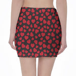 Red And Black Heart Pattern Print Pencil Mini Skirt