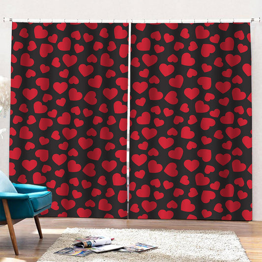Red And Black Heart Pattern Print Pencil Pleat Curtains
