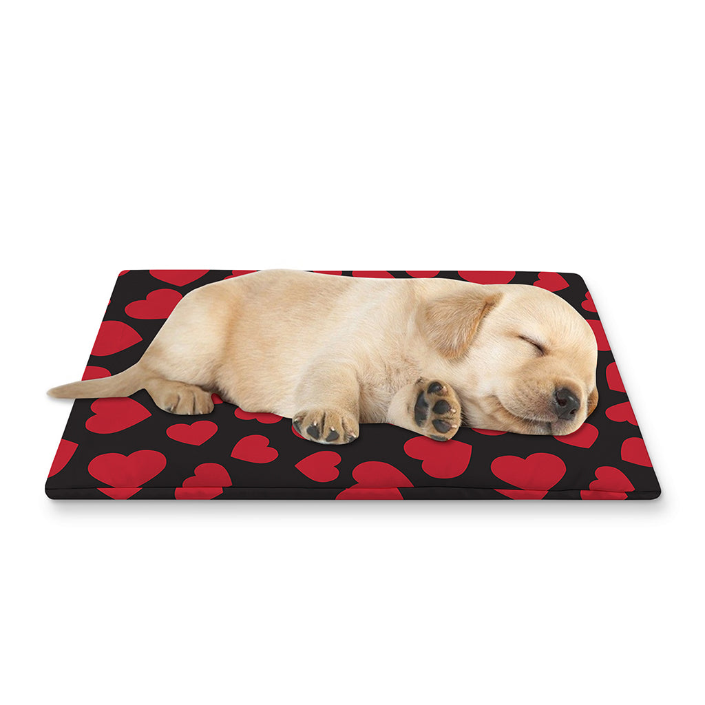 Red And Black Heart Pattern Print Pet Cooling Mat Cover