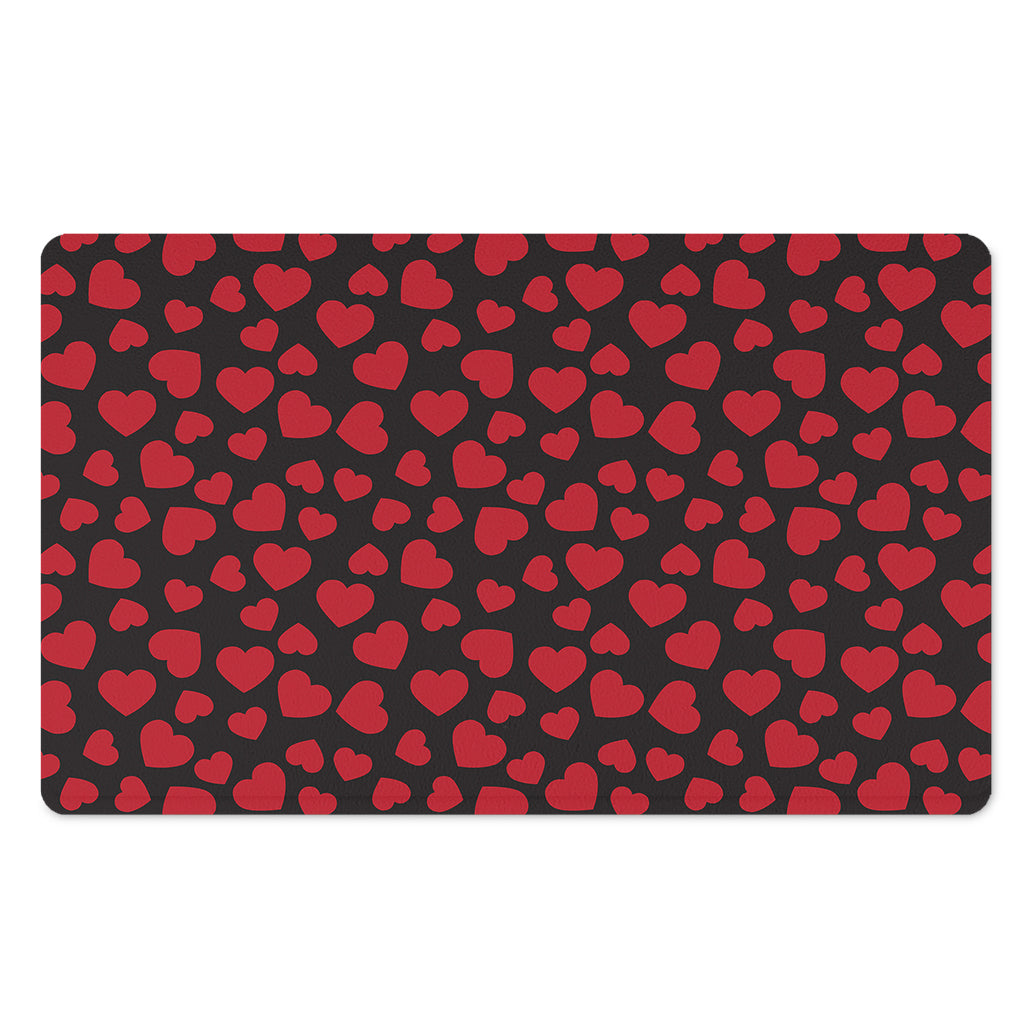 Red And Black Heart Pattern Print Polyester Doormat