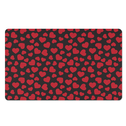 Red And Black Heart Pattern Print Polyester Doormat