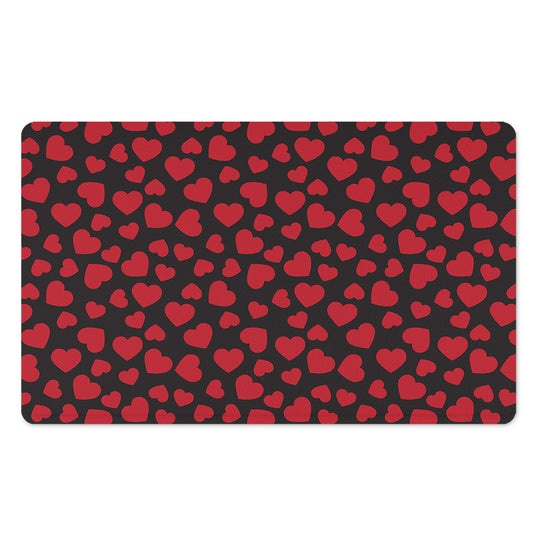 Red And Black Heart Pattern Print Polyester Doormat