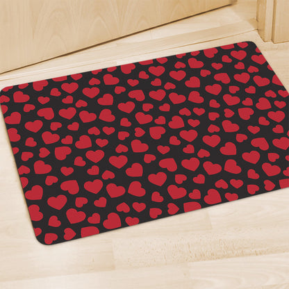 Red And Black Heart Pattern Print Polyester Doormat