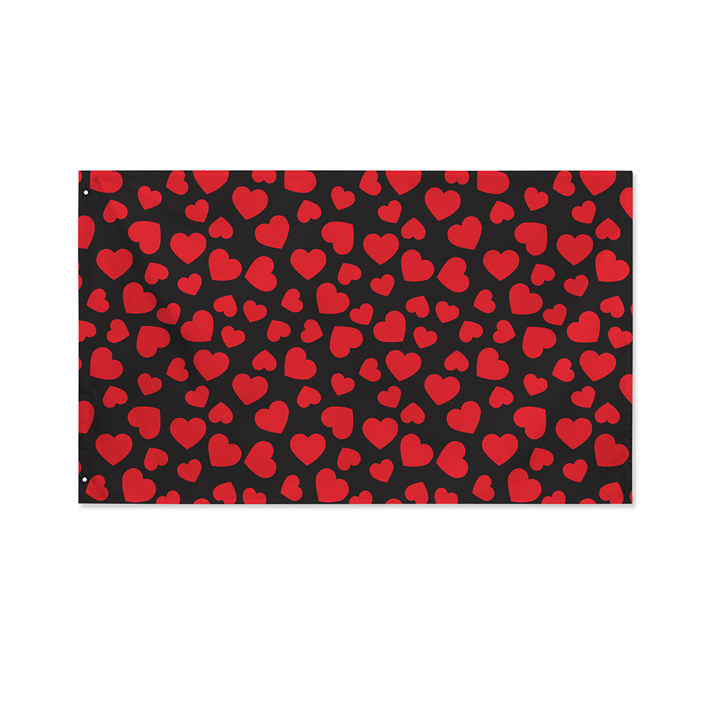 Red And Black Heart Pattern Print Polyester Flag