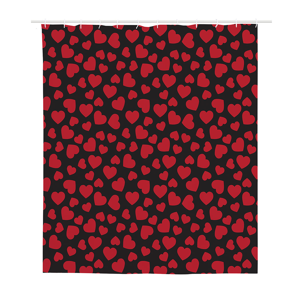 Red And Black Heart Pattern Print Polyester Shower Curtain