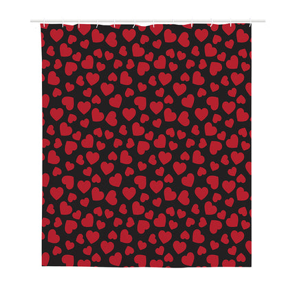 Red And Black Heart Pattern Print Polyester Shower Curtain