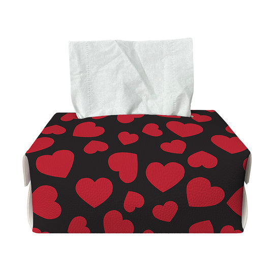 Red And Black Heart Pattern Print Rectangle Tissue Box Cover