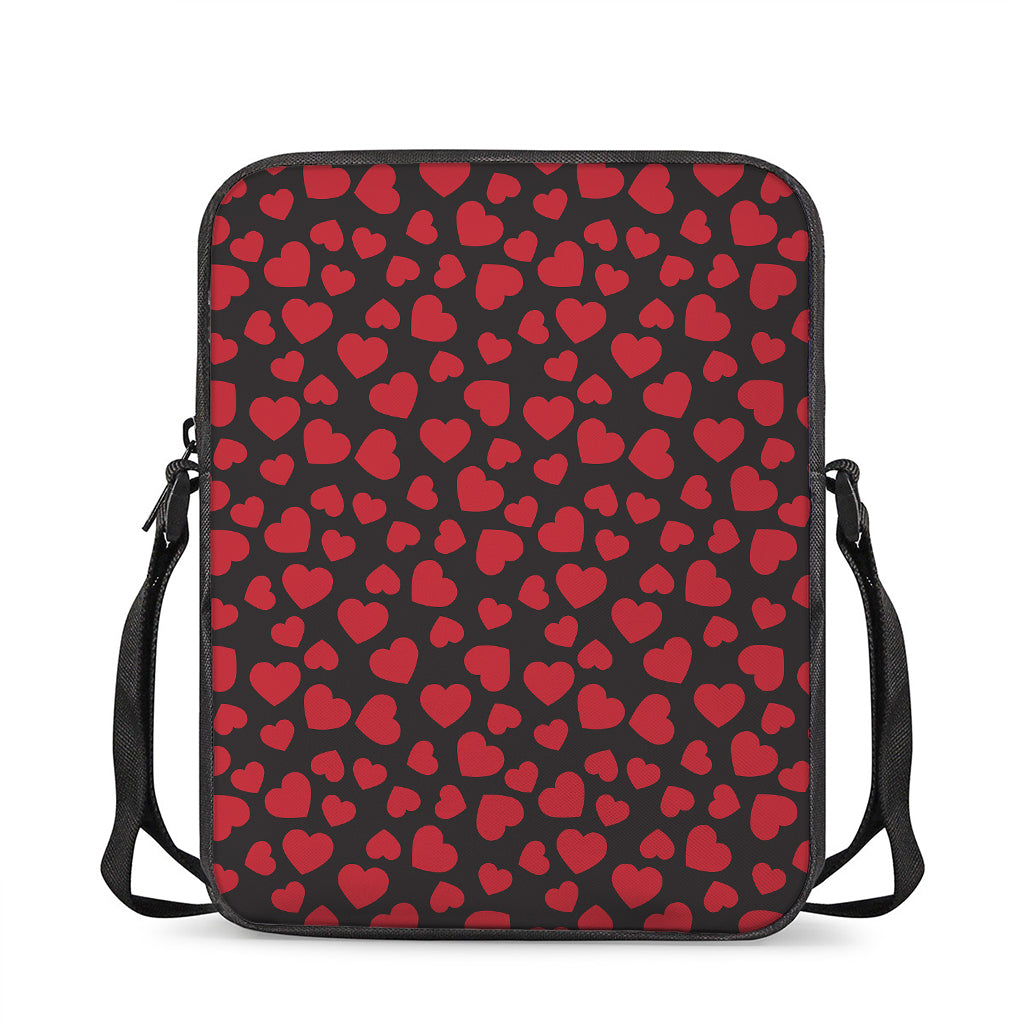 Red And Black Heart Pattern Print Rectangular Crossbody Bag