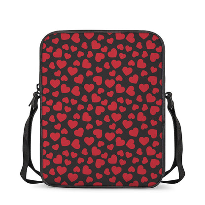 Red And Black Heart Pattern Print Rectangular Crossbody Bag