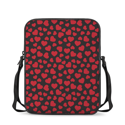 Red And Black Heart Pattern Print Rectangular Crossbody Bag