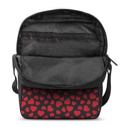 Red And Black Heart Pattern Print Rectangular Crossbody Bag