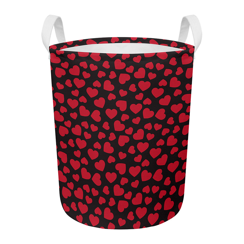 Red And Black Heart Pattern Print Round Laundry Basket