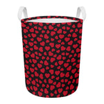 Red And Black Heart Pattern Print Round Laundry Basket
