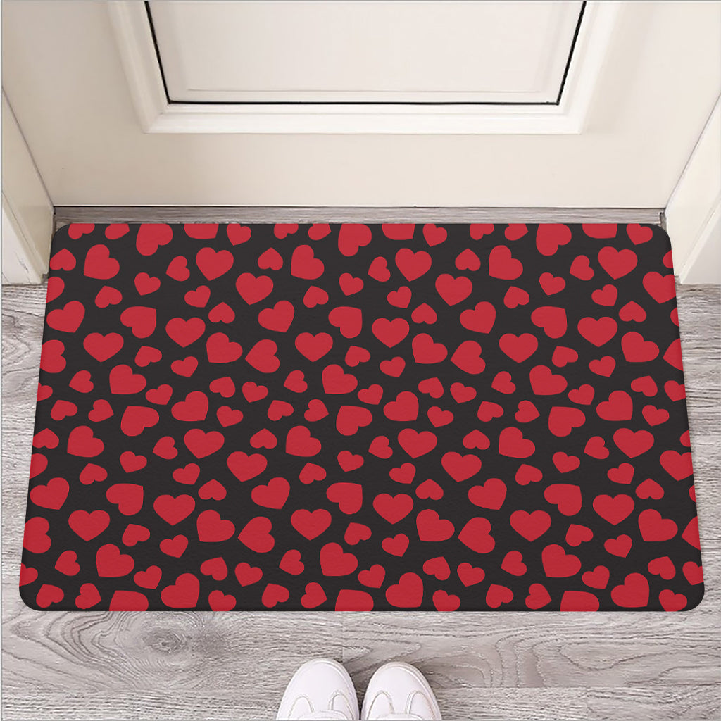 Red And Black Heart Pattern Print Rubber Doormat