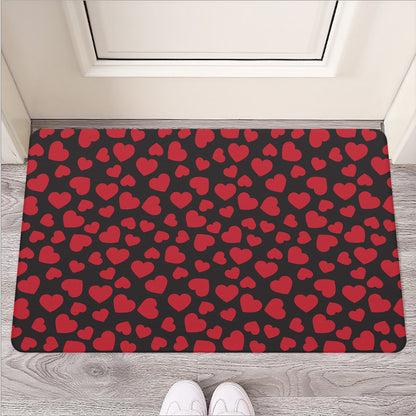 Red And Black Heart Pattern Print Rubber Doormat