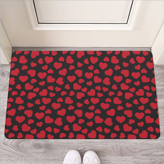 Red And Black Heart Pattern Print Rubber Doormat