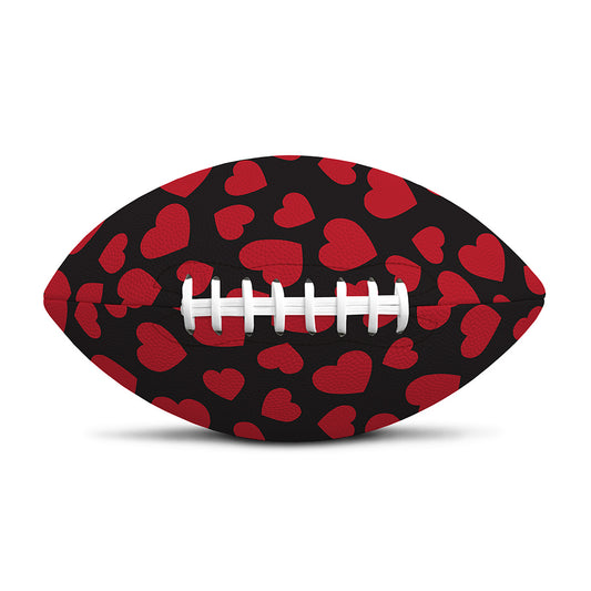 Red And Black Heart Pattern Print Rugby Ball