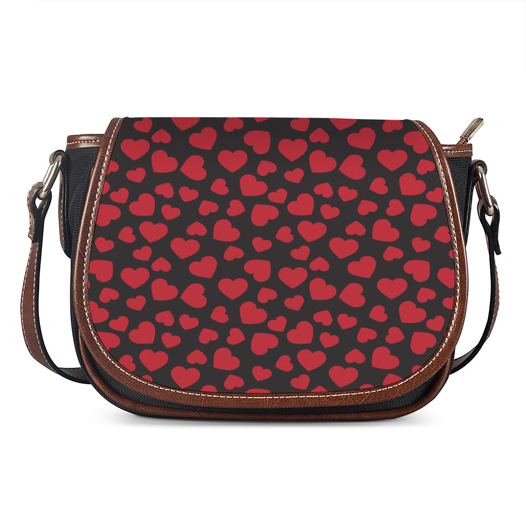 Red And Black Heart Pattern Print Saddle Bag