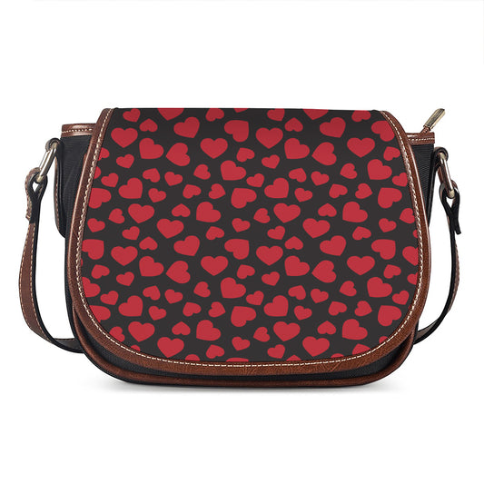 Red And Black Heart Pattern Print Saddle Bag