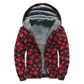 Red And Black Heart Pattern Print Sherpa Lined Zip Up Hoodie