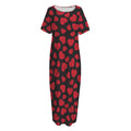 Red And Black Heart Pattern Print Short Sleeve Long Nightdress